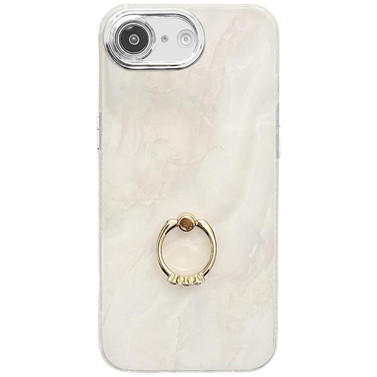 For iPhone 16e Electroplated Marble Texture Ring Holder Phone Case(White S8) - iPhone 16e Cases by PMC Jewellery | Online Shopping South Africa | PMC Jewellery | Buy Now Pay Later Mobicred