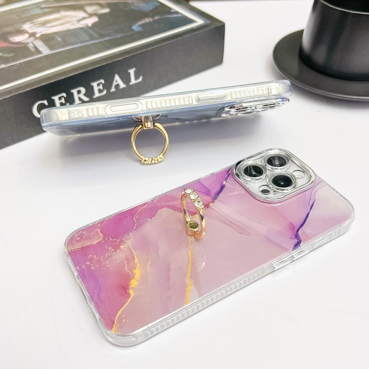 For iPhone 16e Electroplated Marble Texture Ring Holder Phone Case(Dark Blue S16) - iPhone 16e Cases by PMC TechLife | Online Shopping South Africa | PMC TechLife | Buy Now Pay Later Mobicred