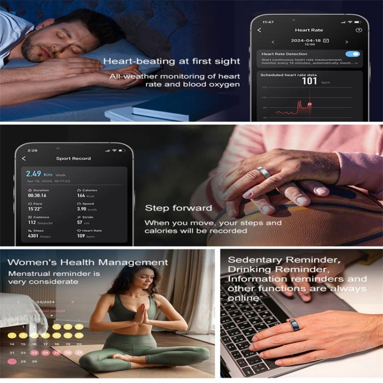 R10 SIZE 12 Smart Ring, Support Heart Rate / Blood Oxygen / Sleep / Multiple Sports Modes(Black) - free shipping - PMC TechLife - Order now!