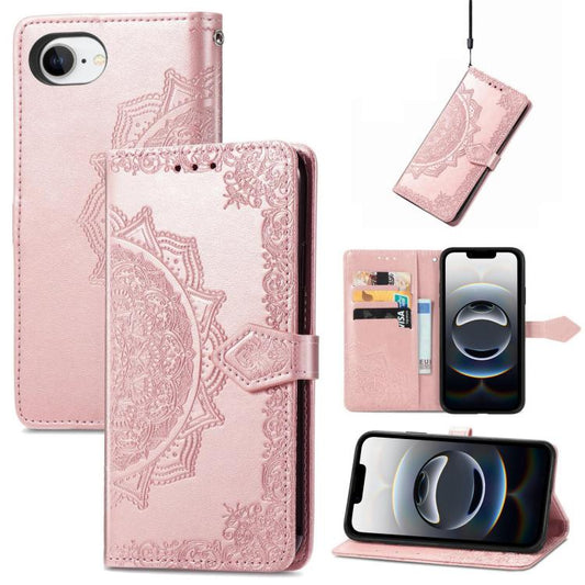 For iPhone 16e Mandala Flower Embossed Leather Phone Case(Rose Gold) - iPhone 16e Cases by PMC Jewellery | Online Shopping South Africa | PMC Jewellery | Buy Now Pay Later Mobicred