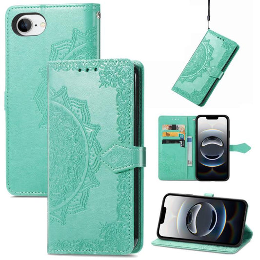 For iPhone 16e Mandala Flower Embossed Leather Phone Case(Green) - iPhone 16e Cases by PMC Jewellery | Online Shopping South Africa | PMC Jewellery | Buy Now Pay Later Mobicred