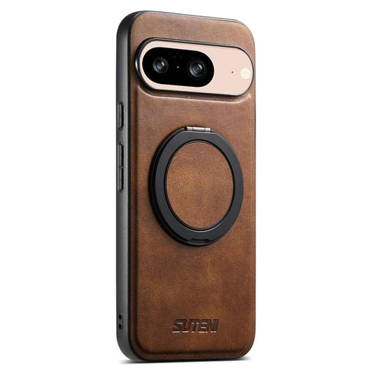 For Google Pixel 8 Suteni G3 Suteni G3 Oil Wax 360 Rotation Holder MagSafe Back Phone Case(Brown) - Google Cases by Suteni | Online Shopping South Africa | PMC Jewellery | Buy Now Pay Later Mobicred