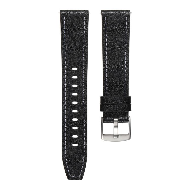 18mm Push Button Silver Steel Buckle Genuine Leather Watch Band(Black) - free shipping - PMC TechLife - Order now!