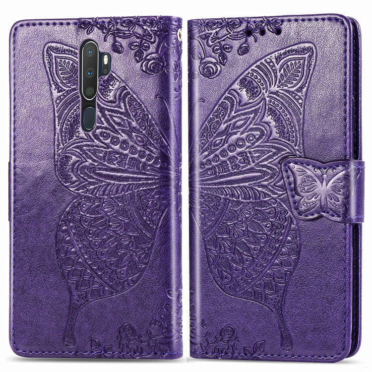 For OPPO A5 (2020) / A9 (2020) Butterfly Love Flower Embossed Horizontal Flip Leather Case with Bracket Lanyard Card Slot Wallet(Dark Purple) - OPPO Cases by PMC Jewellery | Online Shopping South Africa | PMC Jewellery | Buy Now Pay Later Mobicred