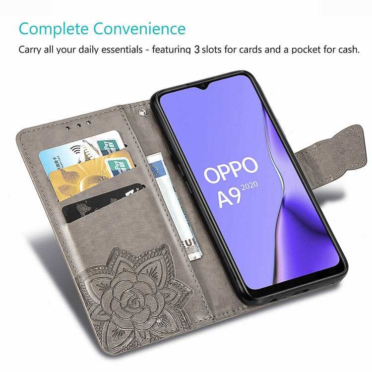 For OPPO A5 (2020) / A9 (2020) Butterfly Love Flower Embossed Horizontal Flip Leather Case with Bracket Lanyard Card Slot Wallet(Dark Purple) - OPPO Cases by PMC Jewellery | Online Shopping South Africa | PMC Jewellery | Buy Now Pay Later Mobicred