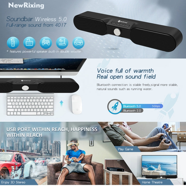 New Rixing NR4017 Portable 10W Stereo Surround Soundbar Bluetooth Speaker with Microphone(Black) - Desktop Speaker by NewRixing | Online Shopping South Africa | PMC Jewellery | Buy Now Pay Later Mobicred