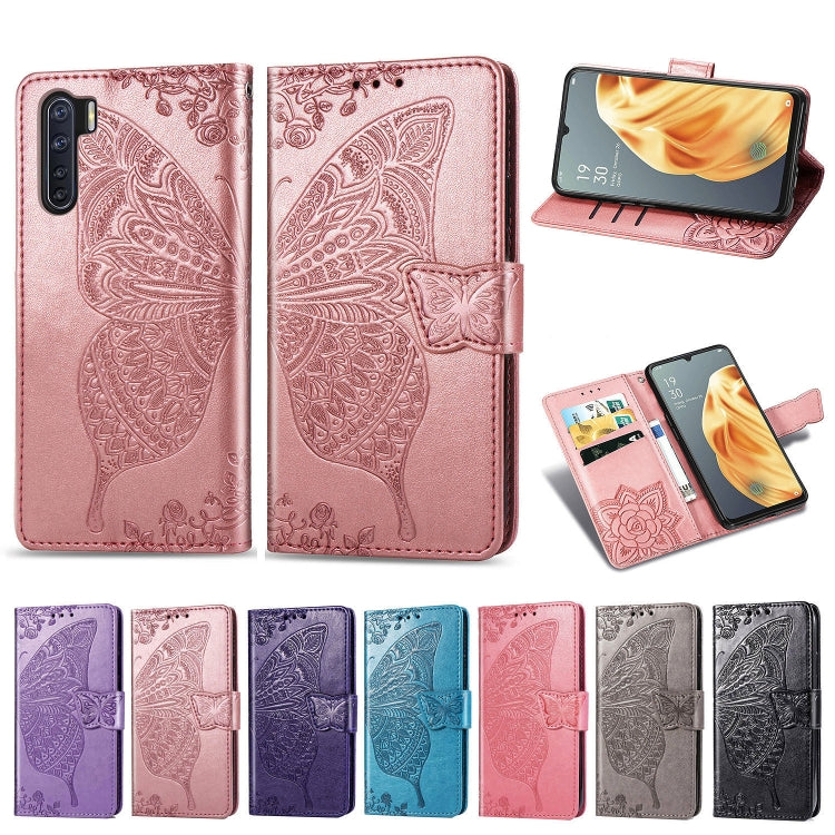 For OPPO F15/A91 Butterfly Love Flower Embossed Horizontal Flip Leather Case with Bracket / Card Slot / Wallet / Lanyard(Light Purple) - OPPO Cases by PMC Jewellery | Online Shopping South Africa | PMC Jewellery