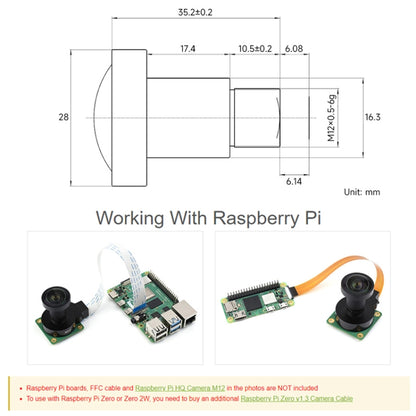 Waveshare WS1603212 For Raspberry Pi M12 High Resolution Lens, 12MP, 160 Degree FOV, 3.2mm Focal Length, 23967 - Raspberry Pi Accessories by WAVESHARE | Online Shopping South Africa | PMC Jewellery | Buy Now Pay Later Mobicred