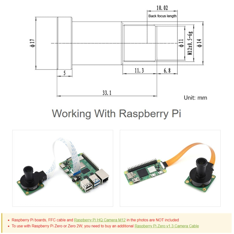 Waveshare WS0698012 For Raspberry Pi M12 High Resolution Lens, 12MP, 69.5 Degree FOV, 8mm Focal Length, 23968 - Raspberry Pi Accessories by Waveshare | Online Shopping South Africa | PMC Jewellery | Buy Now Pay Later Mobicred