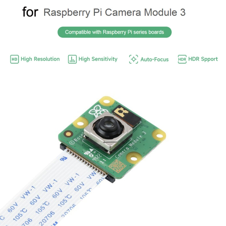 Waveshare For Raspberry Pi Camera Module 3, High Resolution, Auto-Focus 12MP, IMX708, 75° FOV, 23943 - Raspberry Pi Accessories by PMC Jewellery | Online Shopping South Africa | PMC Jewellery | Buy Now Pay Later Mobicred