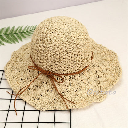 Literary Style Foldable Bow Straw Hat Sunhat(Beige) - Peaked Cap by PMC Jewellery | Online Shopping South Africa | PMC Jewellery