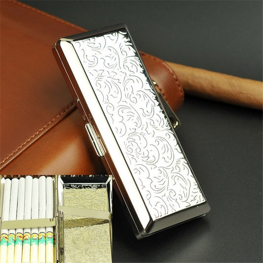 Fine Cigarette Case Double-sided 14 Sticks Portable Metal Extension Cigarette Case(Silver) - Cigarette Box & Ashtrays by PMC Jewellery | Online Shopping South Africa | PMC Jewellery