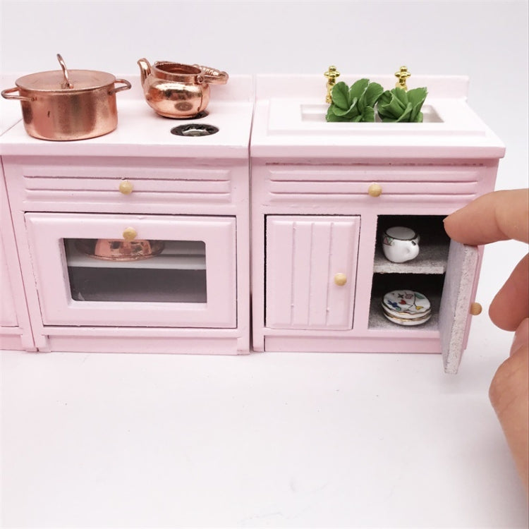 1:12 Mini Doll House Kitchen Cabinet Dining Table Sink Combination Model Toy(Pink) - Pretend Play Toys by PMC Jewellery | Online Shopping South Africa | PMC Jewellery