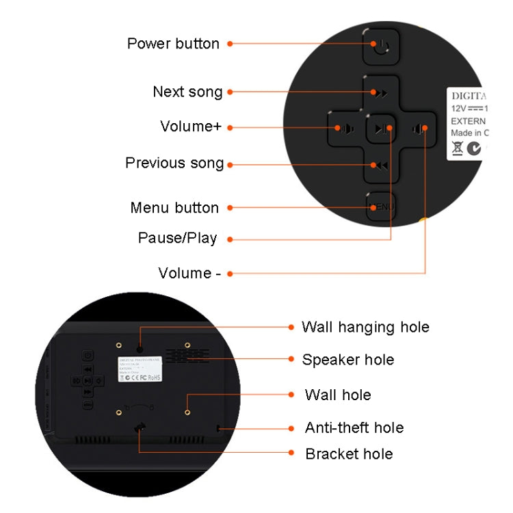 DPF-1201 12 inch 1280x800 Resolution Wall Mounted Advertising Machine LCD Electronic Photo Frame, Plug:UK Plug(Black) - 11-15 inch by PMC TechLife | Online Shopping South Africa | PMC TechLife | Buy Now Pay Later Mobicred