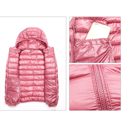 Casual Ultra Light White Duck Down Jacket Women Autumn Winter Warm Coat Hooded Parka, Size:M(Pink) - Down Jacket by PMC Jewellery | Online Shopping South Africa | PMC Jewellery