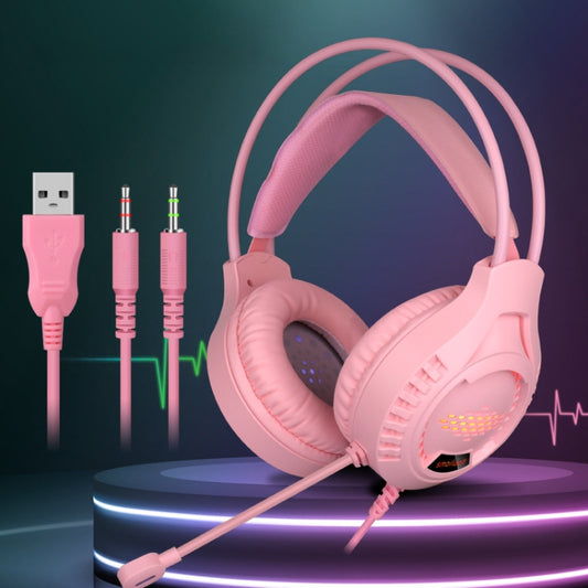 Smailwolf AK3 3.5mm Double Plug Version Game Wired Luminous Desktop Computer Headset(Pink) - Multimedia Headset by AK3 | Online Shopping South Africa | PMC Jewellery | Buy Now Pay Later Mobicred