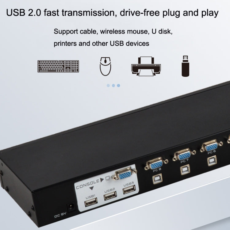 FJGEAR FJ-810UK 8 In 1 Out USB KVM Switcher With Desktop Switch, Plug Type:US Plug(Black) - Converter by FJGEAR | Online Shopping South Africa | PMC Jewellery | Buy Now Pay Later Mobicred