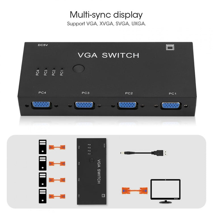 VGA Switcher with Four Inputs and One Output Computer VGA Video Converter - VGA Converter by PMC Jewellery | Online Shopping South Africa | PMC Jewellery | Buy Now Pay Later Mobicred