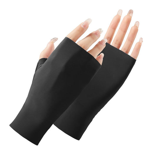 Ladies Sunscreen Gloves Half Finger Ice Silk Gloves,Style: Linked Finger(Black) - Safety Gloves by PMC Jewellery | Online Shopping South Africa | PMC Jewellery | Buy Now Pay Later Mobicred