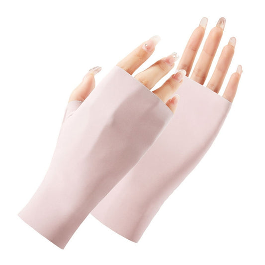 Ladies Sunscreen Gloves Half Finger Ice Silk Gloves,Style: Linked Finger(Pink) - Safety Gloves by PMC Jewellery | Online Shopping South Africa | PMC Jewellery | Buy Now Pay Later Mobicred