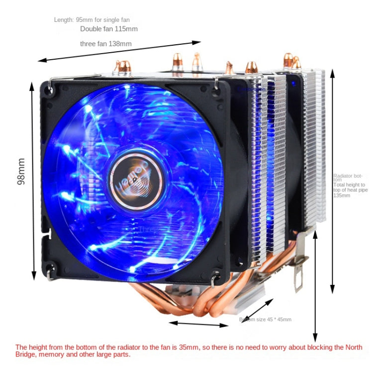 Desktop Computer 6 Copper Tube CPU Radiator Super Quiet Blue Light 3-pin Single Fan - free shipping - PMC Jewellery - Order now!