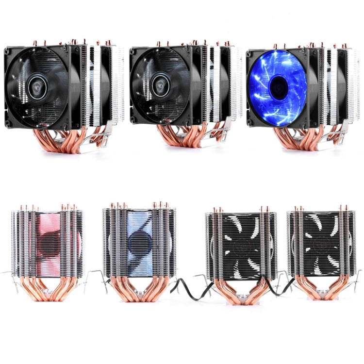 Desktop Computer 6 Copper Tube CPU Radiator Super Quiet Blue Light 3-pin Double Fan - Fan Cooling by PMC Jewellery | Online Shopping South Africa | PMC Jewellery | Buy Now Pay Later Mobicred