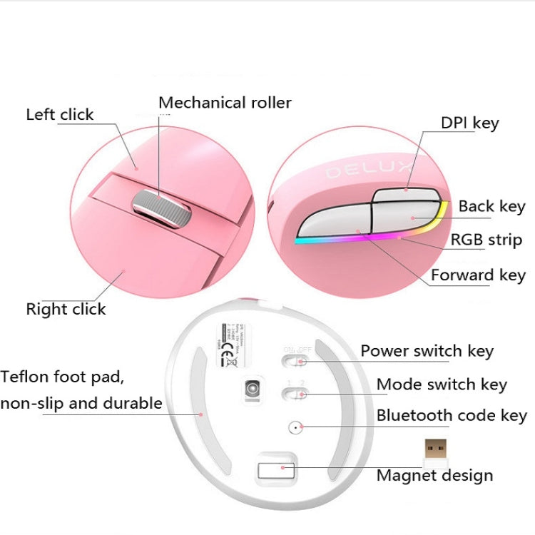 DELUX M618Mini Colorful Wireless Luminous Vertical Mouse Bluetooth Rechargeable Vertical Mouse(Color white) - Wireless Mice by DELUX | Online Shopping South Africa | PMC Jewellery | Buy Now Pay Later Mobicred