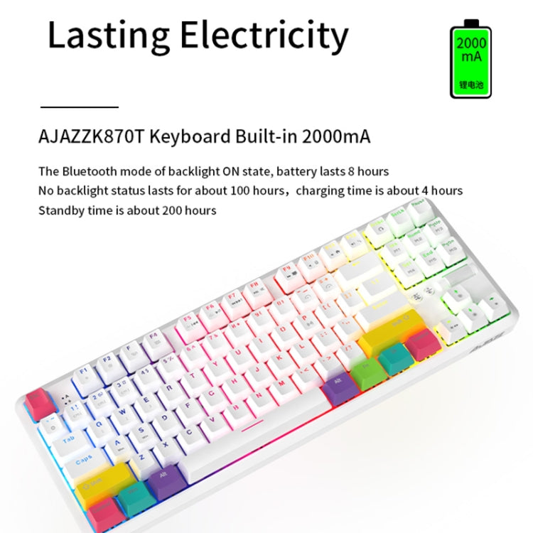 Ajazz K870T 87-keys Wired Bluetooth + Type-C Rechargeable Mechanical Keyboard  Mini RGB Backlit Keyboard, Cable Length: 1.6m(Green Shaft) - Wired Keyboard by Ajazz | Online Shopping South Africa | PMC Jewellery | Buy Now Pay Later Mobicred