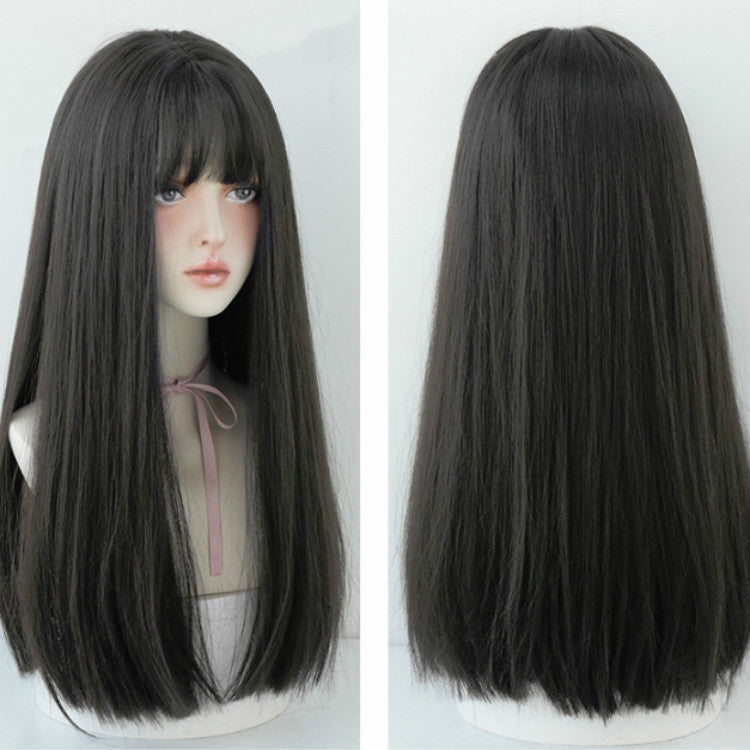 Female Black Long Straight Wig With Air Bangs(Black Brown (Solid Color) 58CM) - free shipping - PMC TechLife - Order now!