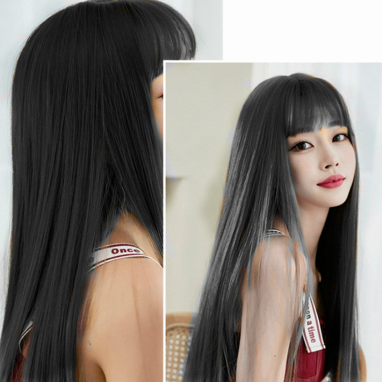 Female Black Long Straight Wig With Air Bangs(Black Brown (Solid Color) 58CM) - free shipping - PMC TechLife - Order now!