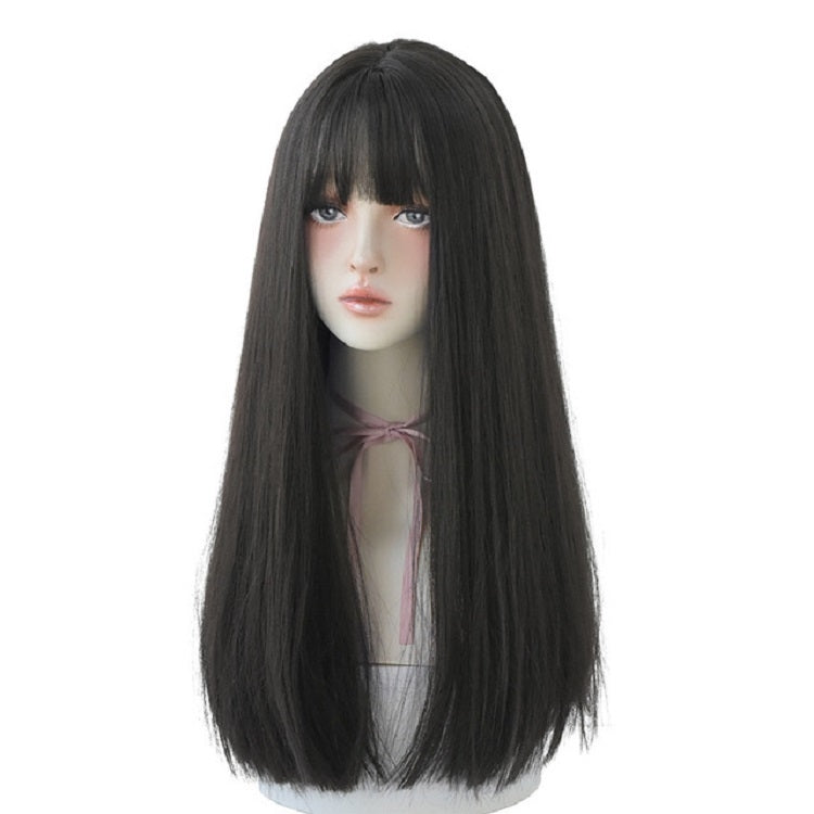 Female Black Long Straight Wig With Air Bangs(Black Brown (Solid Color) 58CM) - free shipping - PMC TechLife - Order now!