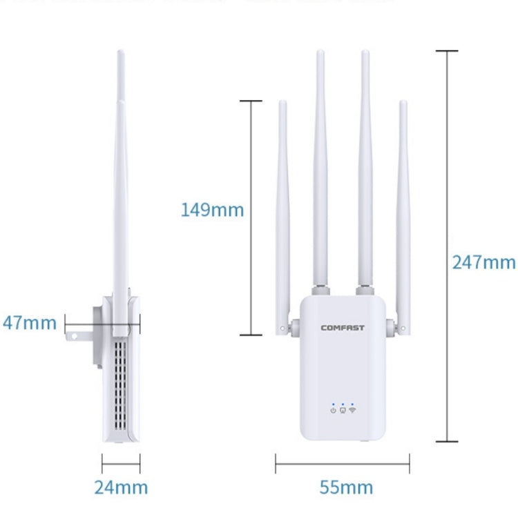 Comfast CF-WR304S 300M 4 Antenna Wireless Repeater High-Power Through-Wall WIFI Signal Amplifier, Specification:EU Plug - Broadband Amplifiers by Comfast | Online Shopping South Africa | PMC Jewellery | Buy Now Pay Later Mobicred