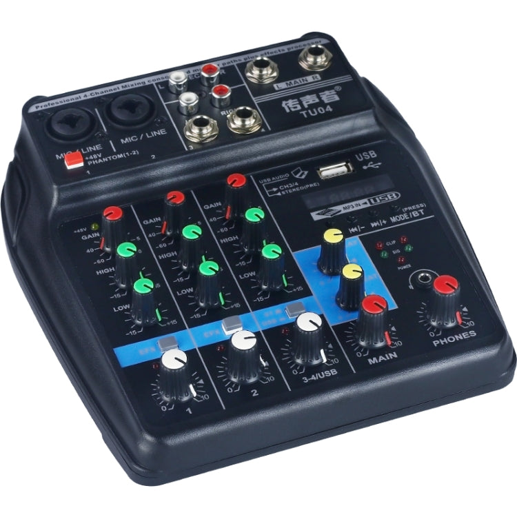 TU04 BT Sound Mixing Console Record 48V Phantom Power Monitor AUX Paths Plus Effects 4 Channels Audio Mixer with USB(Black) - Live Sound Effects Processors by PMC Jewellery | Online Shopping South Africa | PMC Jewellery | Buy Now Pay Later Mobicred