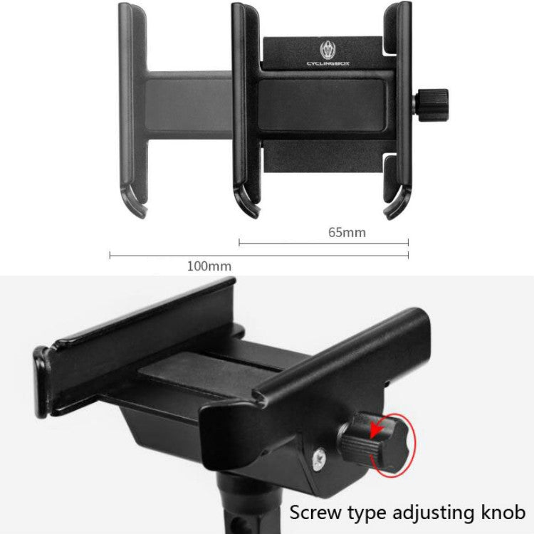 CYCLINGBOX Aluminum Alloy Mobile Phone Holder Bicycle Riding Takeaway Rotatable Metal Mobile Phone Bracket, Style:Heightened Handlebar Installation(Black) - Holders by CYCLINGBOX | Online Shopping South Africa | PMC Jewellery | Buy Now Pay Later Mobicred