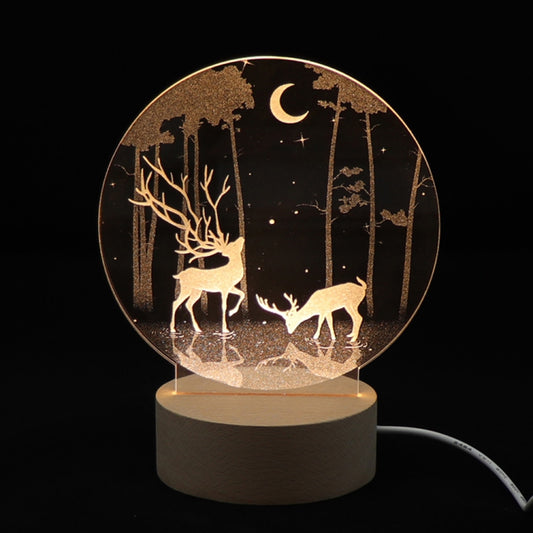 3D Atmosphere Decorative Light Acrylic Inner Carved LED Night Light Creative Girl Table Lamp(Double Deer) - Novelty Lighting by PMC Jewellery | Online Shopping South Africa | PMC Jewellery | Buy Now Pay Later Mobicred