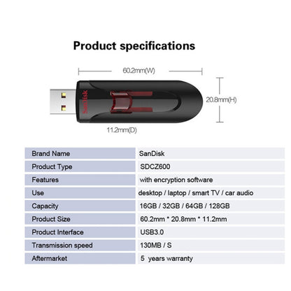 SanDisk CZ600 USB 3.0 High Speed U Disk, Capacity: 64GB - USB Flash Drives by SanDisk | Online Shopping South Africa | PMC Jewellery | Buy Now Pay Later Mobicred