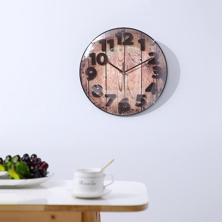 Simple Retro Imitation Wood Grain Three-dimensional Digital Round Wall Clock - Wall Clock by PMc TechLife | Online Shopping South Africa | PMc TechLife | Buy Now Pay Later Mobicred