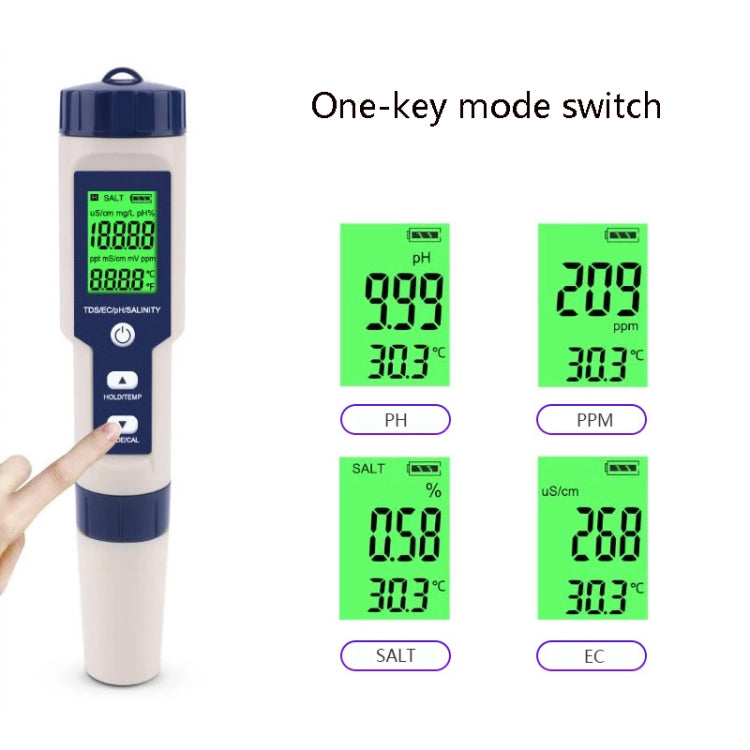 EZ-9909 PH/Salinity/Temperature/TDS/EC 5-in-1 Test Pen Multifunctional Water Quality Detector - PH & Moisture Meter by PMC Jewellery | Online Shopping South Africa | PMC Jewellery | Buy Now Pay Later Mobicred