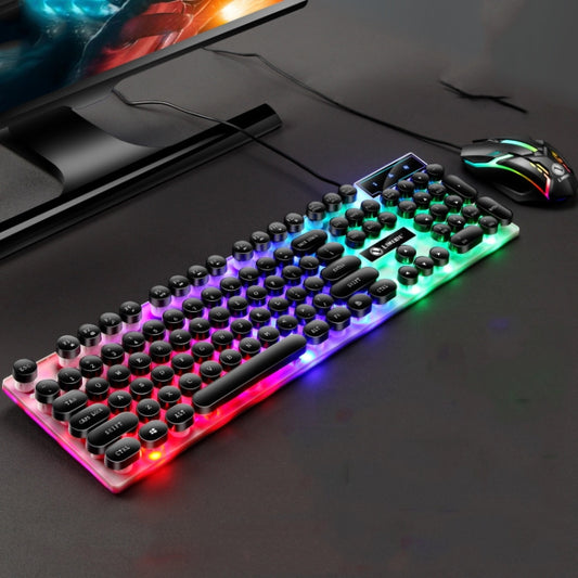 LIMEIDE GTX300 104 Keys Retro Round Key Cap USB Wired Mouse Keyboard, Cable Length: 1.4m, Colour: Punk Set Black - Wired Keyboard by LIMEIDE | Online Shopping South Africa | PMC Jewellery | Buy Now Pay Later Mobicred