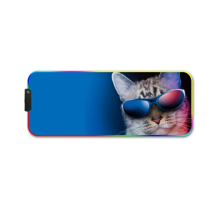 250x350x4mm F-01 Rubber Thermal Transfer RGB Luminous Non-Slip Mouse Pad(Glasses Cat) - Mouse Pads by PMC Jewellery | Online Shopping South Africa | PMC Jewellery | Buy Now Pay Later Mobicred