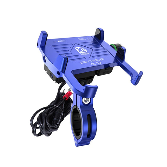 Kewig M6-S 12V Motorcycle Waterproof Aluminum Alloy Mobile Phone Bracket With QC3.0 Fast Charging(Blue) - Holder by Kewig | Online Shopping South Africa | PMC Jewellery | Buy Now Pay Later Mobicred