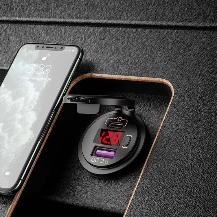 12V Modified Car USB Charger With Voltage Display PD QC3.0 Socket(With 60cm Line Red Light) - DIY Modified Charger by PMC TechLife | Online Shopping South Africa | PMC TechLife | Buy Now Pay Later Mobicred