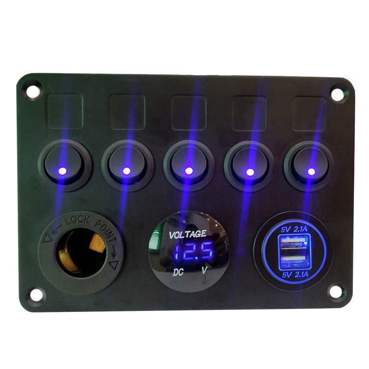 RV Yacht Car Combination Cat Eye Switch Dual USB Car Charging Control Panel With Voltmeter(Blue Light) - Car Switches by PMC Jewellery | Online Shopping South Africa | PMC Jewellery | Buy Now Pay Later Mobicred