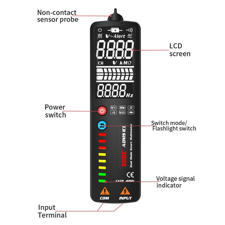 BSIDE Dual-Mode Smart Large-Screen Display Multimeter Electric Pen Portable Voltage Detector, Specification: ADMS1CL - Digital Multimeter by BSIDE | Online Shopping South Africa | PMC Jewellery | Buy Now Pay Later Mobicred