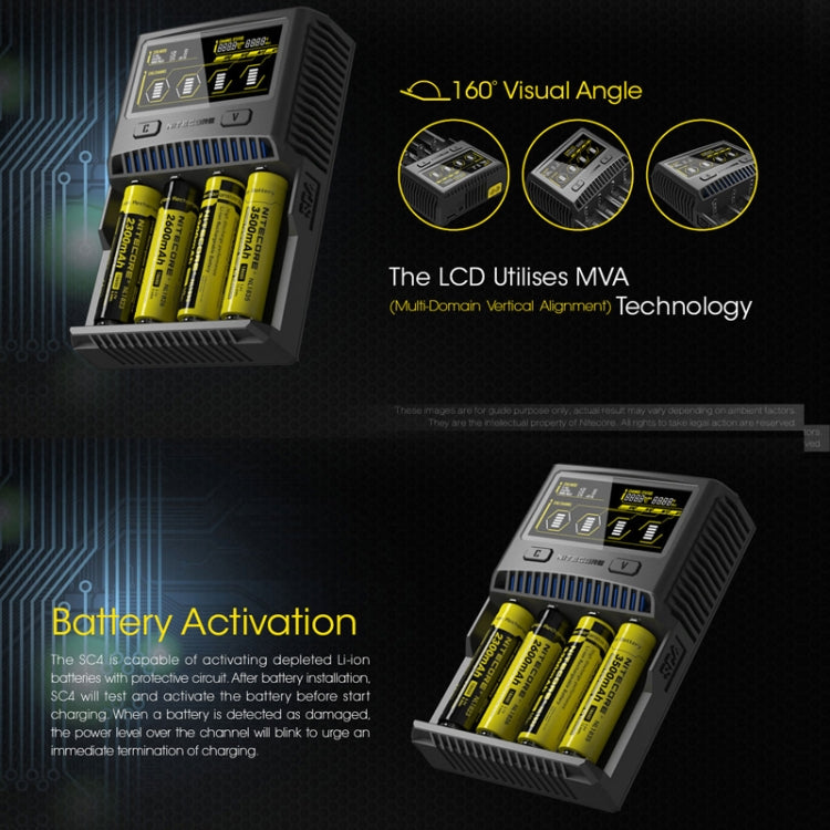 NITECORE 4-Slot Smart LCD Fast Charger, Model: SC4(EU Plug) - Charger & Converter by PMC TechLife | Online Shopping South Africa | PMC TechLife | Buy Now Pay Later Mobicred
