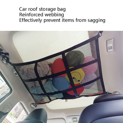 Adjustable Hanging Car Inside Roof Luggage Clothing Storage Net Bag Car Storage Network Pocket, Size: 80x55cm(Double Zipper+Webbing (Black+Green)) - Stowing Tidying by PMC Jewellery | Online Shopping South Africa | PMC Jewellery | Buy Now Pay Later Mobicred