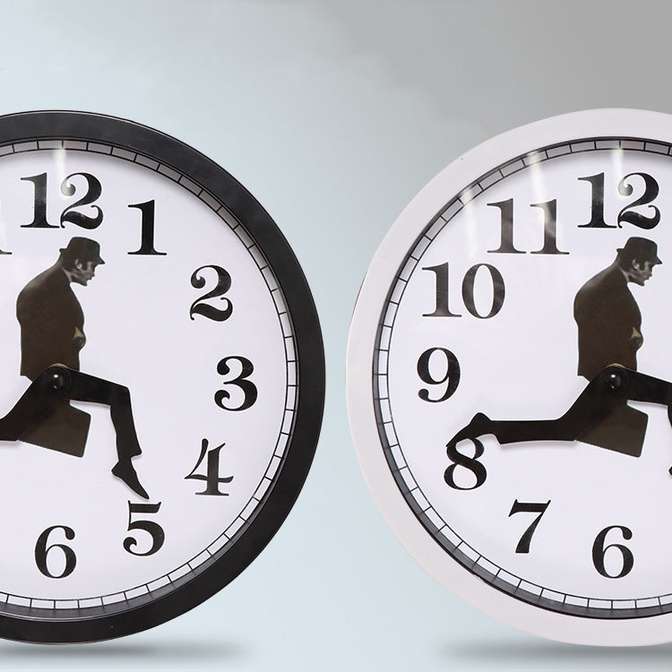 Walking Clock Businessman Briefcase Glass Wall Clock Personality Clock Decoration Round Clock(Black) - Wall Clock by PMC TechLife | Online Shopping South Africa | PMC TechLife | Buy Now Pay Later Mobicred