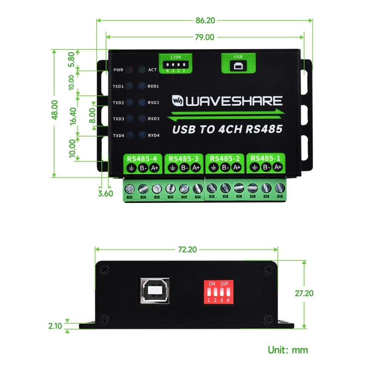 Waveshare 25219 Industrial USB To 4Ch RS485 Converter - free shipping - PMC Jewellery - Order now!