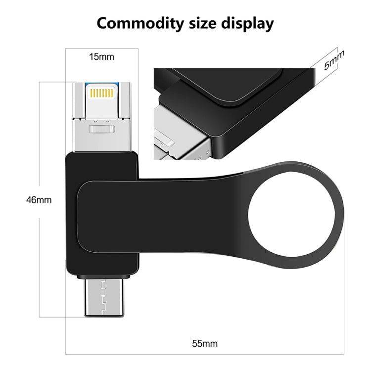 64GB USB 3.0 + 8 Pin + USB-C / Type-C 3 in 1 Mobile Computer Metal U-Disk(Black) - U Disk & Card Reader by PMC Jewellery | Online Shopping South Africa | PMC Jewellery | Buy Now Pay Later Mobicred