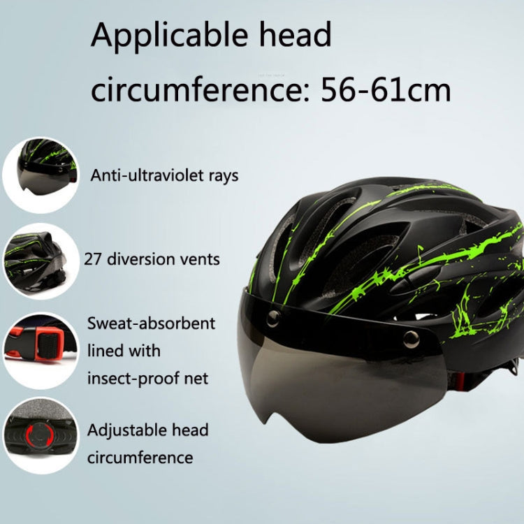 RZ285 Bicycle Outdoor Riding Helmet With Goggles(Black Green) - Protective Helmet & Masks by PMC Jewellery | Online Shopping South Africa | PMC Jewellery | Buy Now Pay Later Mobicred